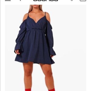 Boohoo off the shoulder polka dot dress